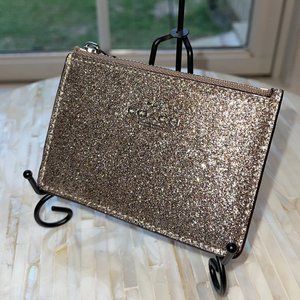 Gold Gun Metal Glitter Coach Card Holder